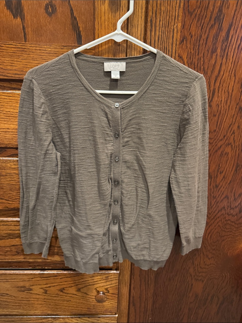 LOFT Taupe Button-Up Lightweight Cardigan